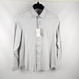 Report Collection Men Medium Light Gray Lux Knit 4-Way Stretch L/S Button Up NWT